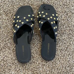 Steve Madden Black Sandals with Gold Accents